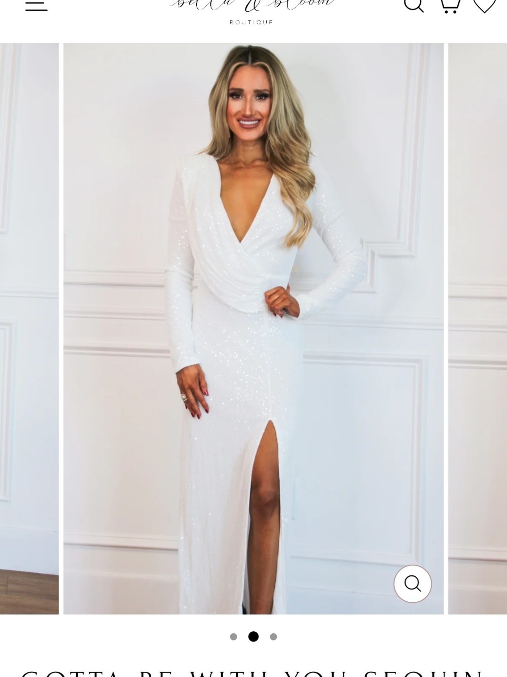 Bella & Bloom Gotta Be With You - White Sequin Maxi Drape Neck Long-Sleeve Dress